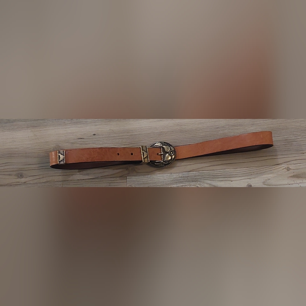Sundance Brown Leather Belt with Gold Buckle - Picture 3 of 7